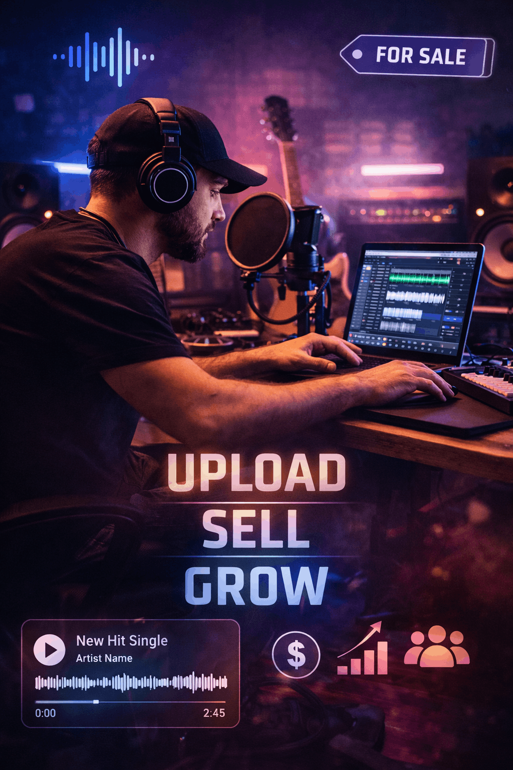 Music creator working in a studio setup